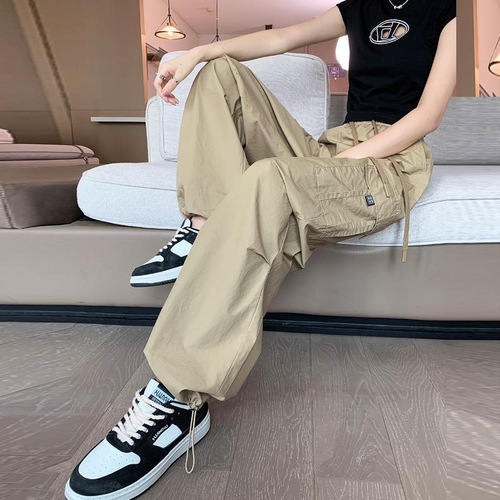 American retro overwork casual pants for women's summer all-matching straight leg pants loose wide-leg pants ins