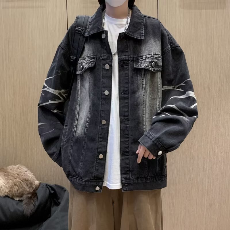 Gradient Color Denim Jacket for Men, Autumn American Workwear, Retro Trendy Brand, High-End Jacket, Versatile Jacket for Couples, Trendy