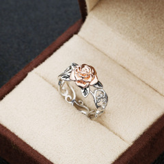Wish Best Selling 14k Rose Gold Flower Ring European and American Retro Plated 925 Silver Color Divorce Band