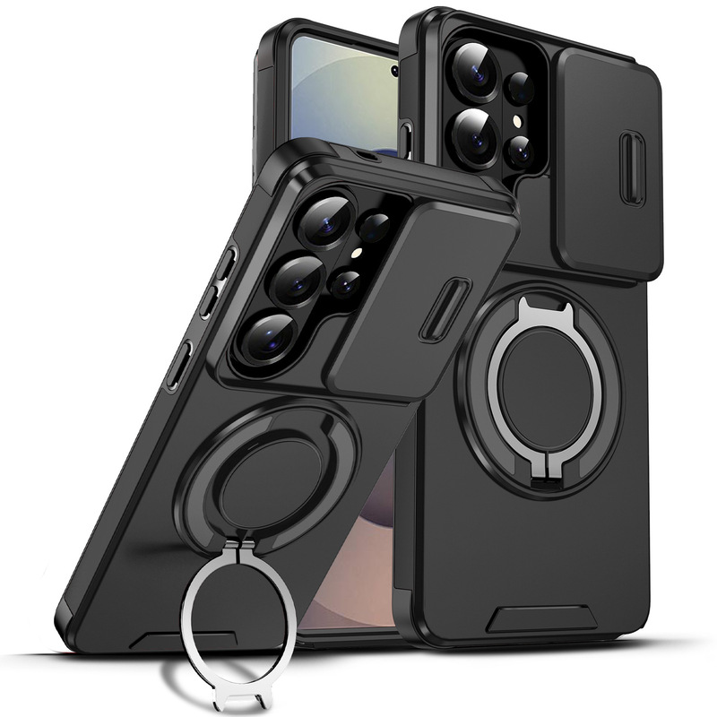 Suitable for Samsung S26 Ultra Phone Case with Sliding Window A16 Rotating Stand S23 Fe Anti-Drop Protective Cover