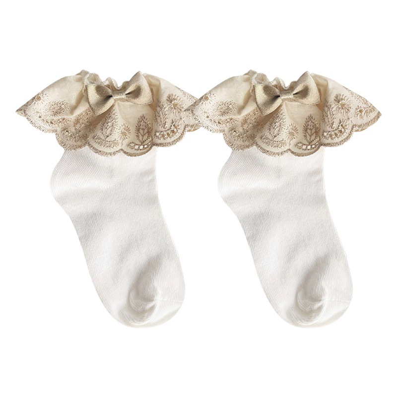 Hotmoon estilo Palacio hilo dorado bordado encaje arco calcetines de algodón niños bebé estudiante encaje calcetines moda femenina
