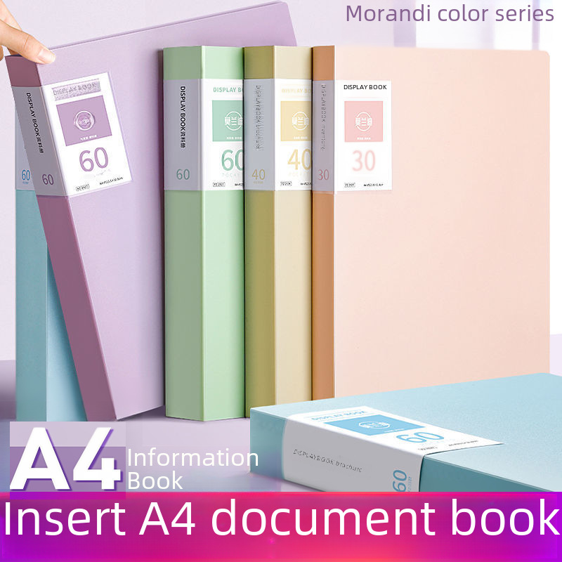 Reversible A4 File Folder Morandi Art Album Storage Binder Multi-Layer Transparent 40-Pocket Test Paper Folder Document Folder