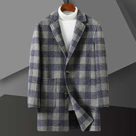 品牌秋冬季羊毛双面呢子大衣男士气质款轻奢大衣商务休闲格子风衣