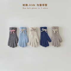 秋南 儿童手套冬季韩版ins蝴蝶结女童手套女童保暖触屏五指手套潮