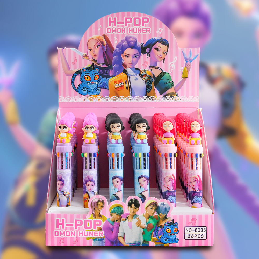 Nuevo grupo de caza de brujas bolígrafo de 10 colores estereoscópico plástico suave tipo de prensa bolígrafo creativo bolígrafo de mano explosivo