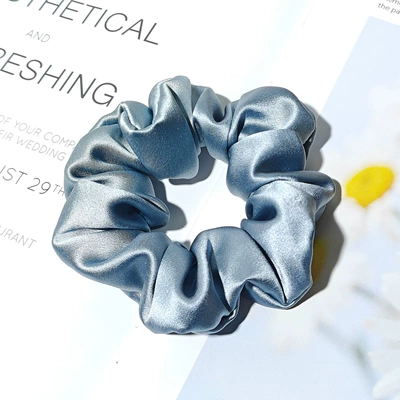 Saç üçün rezinlər — 100% Mulberry Silk Scrunchie - 30mm-4cm-hair-tie-haze-blue