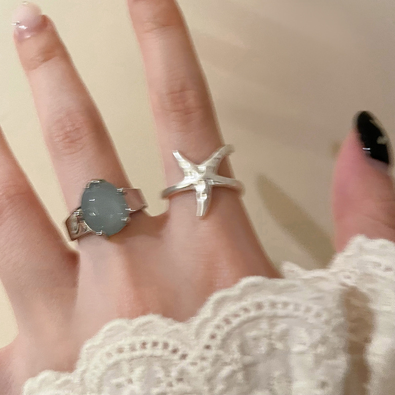 Neuer S925 Sterling Silber Ring im Strandresort-Stil mit Seestern für Damen, ein vielseitiger und hochwertiger Ring für den Zeigefinger._voghion.com