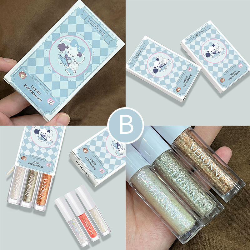 3 PCs suit Liquid Eyeshadow shining crystal liquid highlight shining eyeshadow lying silkworm pen brightening eyeshadow