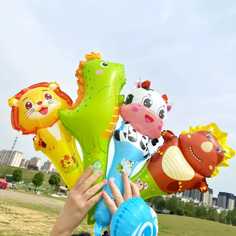 Мультяшная палочка, ручная палочка, длинная палочка для поддержки спортивных встреч, воздушный шар из алюминиевой пленки с ракетой динозавра на День защиты детей