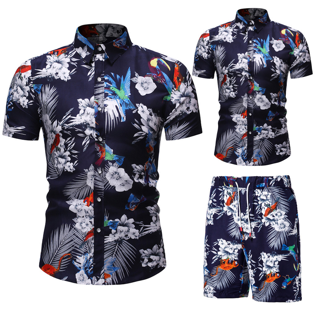 Nuovo cardigan da spiaggia floreale a maniche corte per uomo, estivo, vestibilità slim, due set di camicie casual_voghion.com
