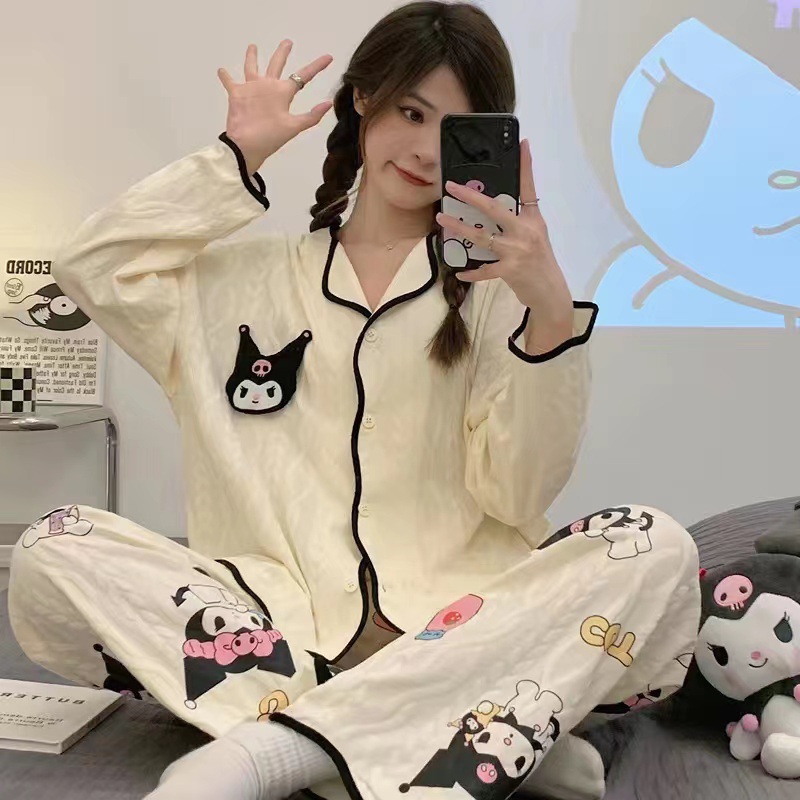 Pijamas nuevos para mujer, pantalones de manga larga para primavera y otoño, cárdigan para mujer, conjunto de ropa para el hogar para estudiantes, 2024 image 17