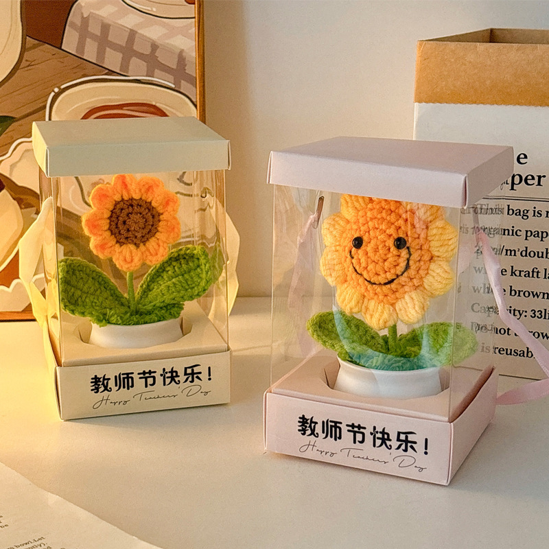 お誕生日プレゼント女の子置物手作り編みニット毛糸太陽花盆栽ヒマワリ造花シミュレーションブーケ|undefined