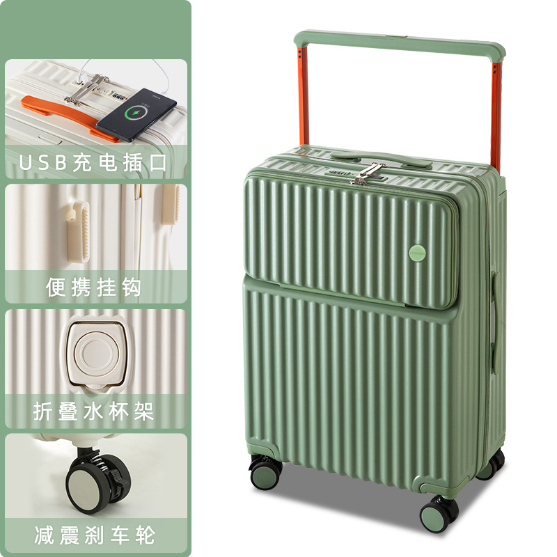 2025 maletero ancho con tapa delantera para mujer 20 pulgadas con apertura delantera, rueda universal con barra de tracción, rueda silenciosa