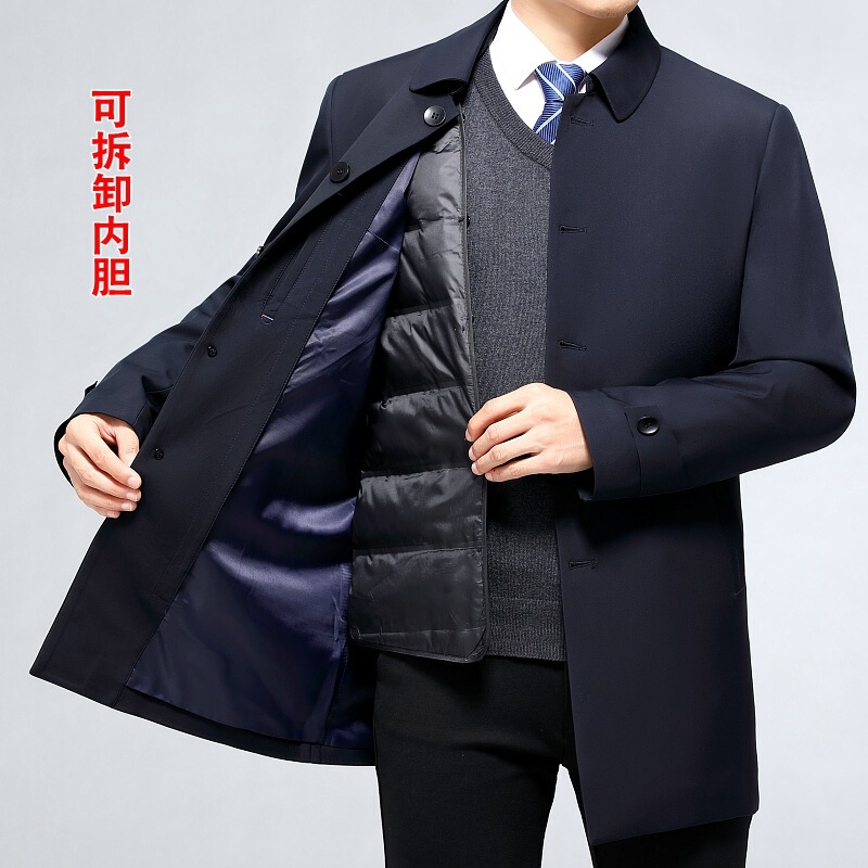 Brand Winter Men's down Jacket for Middle-Aged and Elderly Dads, Fashionable Detachable White Duck down Liner Windbreaker Jacket