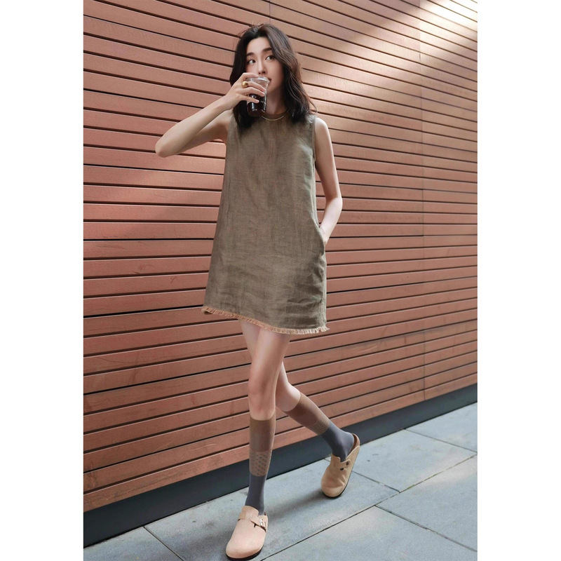 Summer Style French High-End Super Pretty Unique Beautiful Skirt Miu Style Coffee-Colored Dress