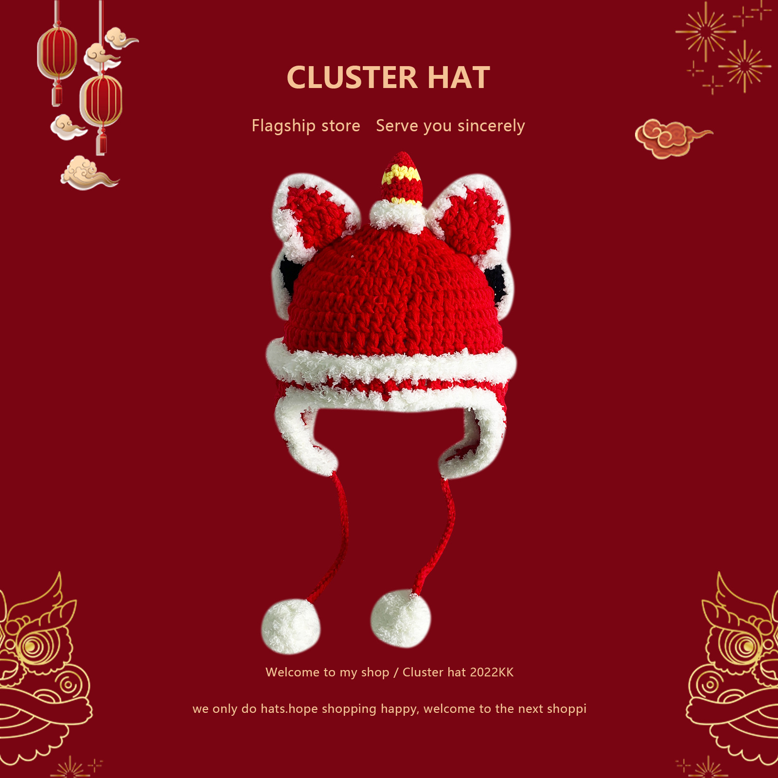 Original handmade tiger head hat parent-child autumn and winter warm wool hat Chinese style lion hat new year tiger children's hat