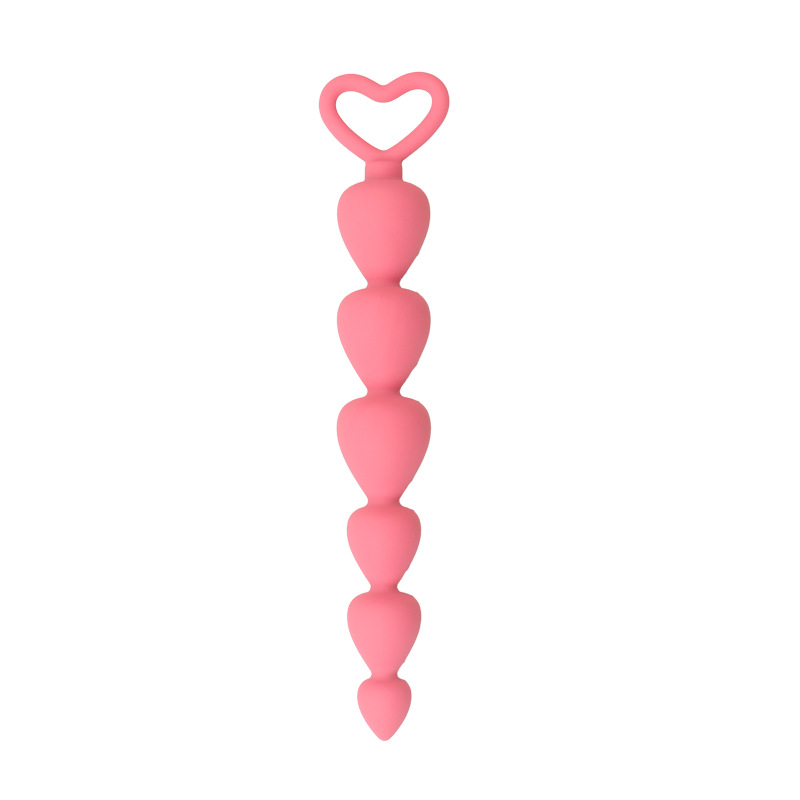 Silicone Heart-Shaped Anal Beads Plug, Berry Colour, Manual Non-Vibrating Design — detail image 5