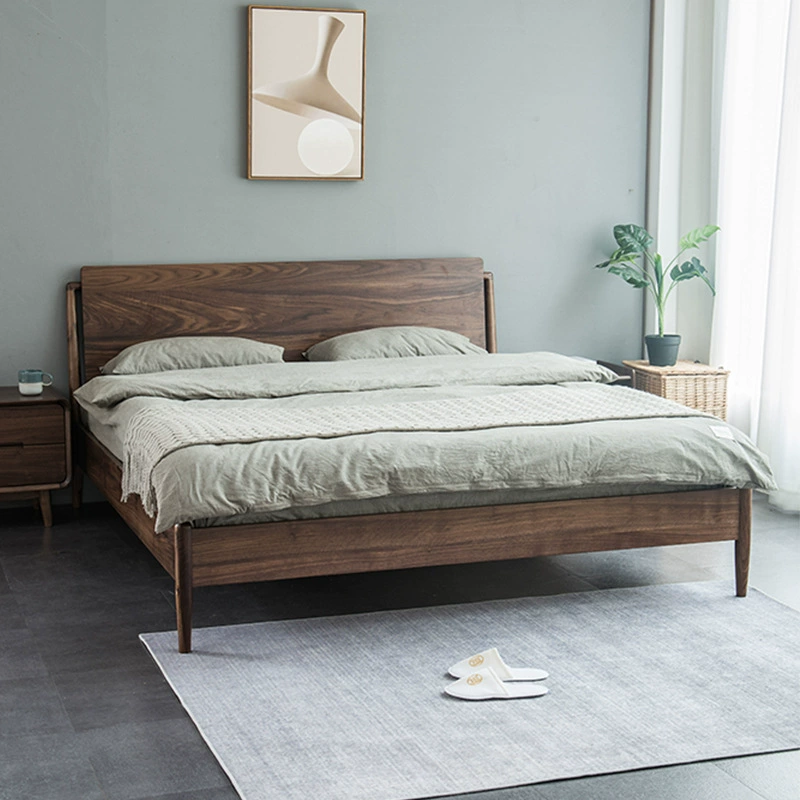 Скандинавская Простая кровать из цельного дерева черная ореховая бревенчатая кровать Главная спальня двуспальная кровать современная простая Свадебная кровать 1,8
