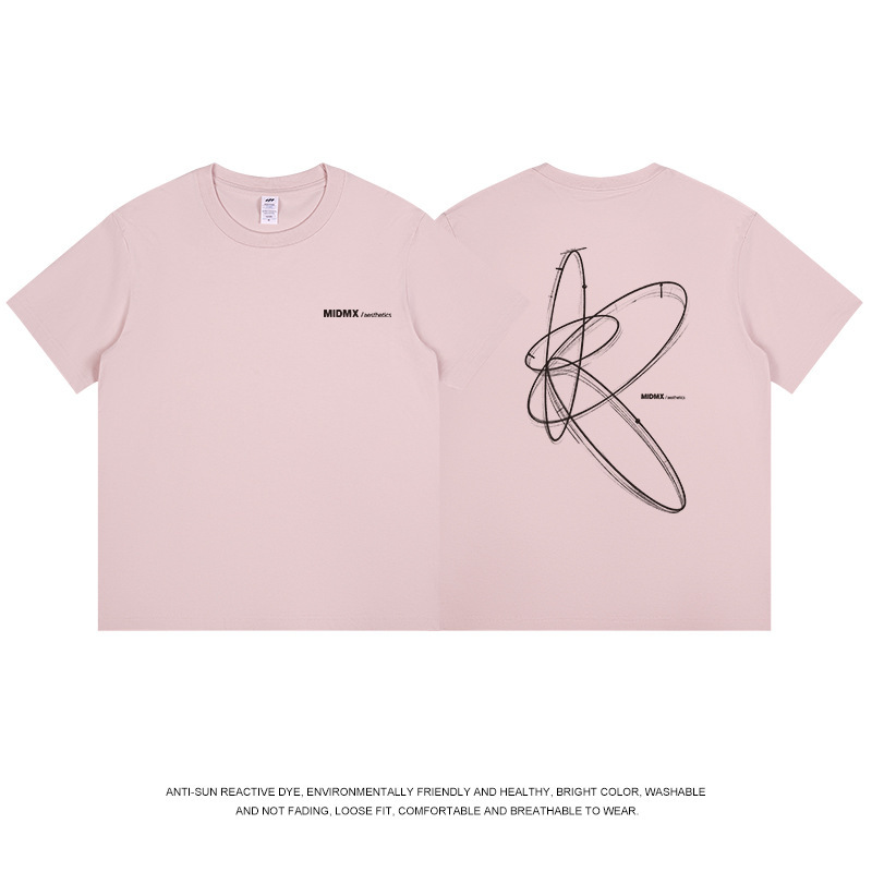 全国トレンド幾何学模様プリント Tシャツメンズ夏 ootd 白半袖コットンラウンドネックトップ女性 ins トレンド卸売|undefined