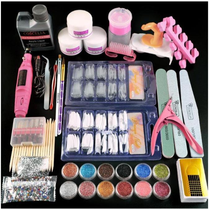 Nail art set full set of crystal powder glitter French nail piece for beginners home learning