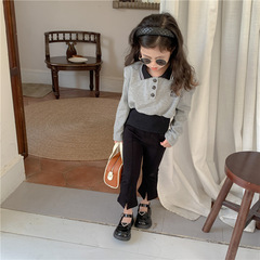 Korean children's autumn new women's polo shirt for girls, children's girls college style, high-waisted, padded shoulders, knit hooded sweater