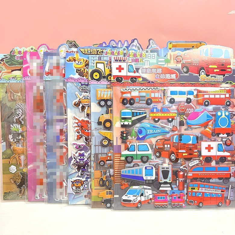 子供3d立体バブルステッカー男の子車恐竜ステッカー女の子漫画プリンセス着せ替えパズルおもちゃステッカー