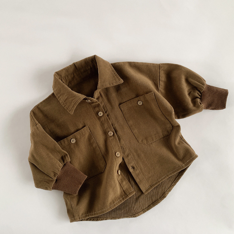 Camisa de estilo coreano para niños Mori cepillado abrigo de un solo pecho para niños otoño nueva camisa de manga larga moda