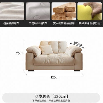 奶油风布艺沙发小户型客厅家用简约轻奢科技布艺沙发直排云朵沙发|undefined