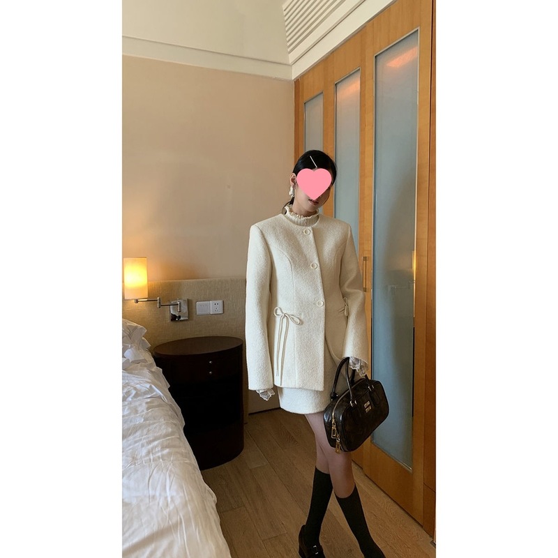 毛呢大衣女秋冬高级感呢子夹棉韩系气质中长款小香风外套两件套|undefined