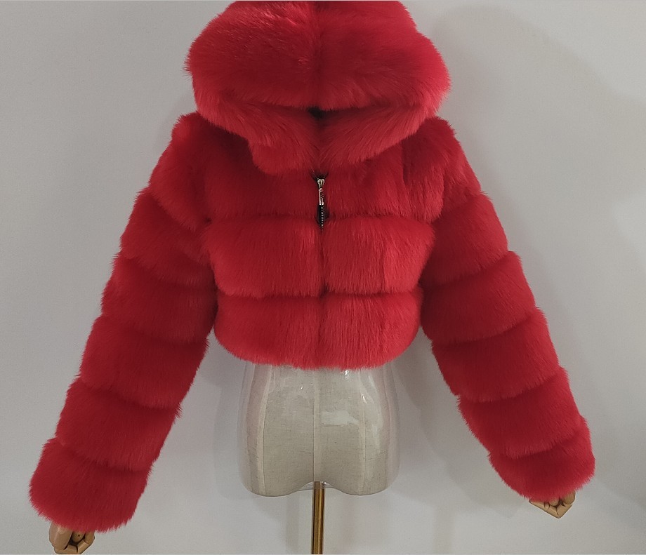 Women's Clothing fur coat fox fur splicing with hood short long sleeved women's clothing spot_voghion.com
