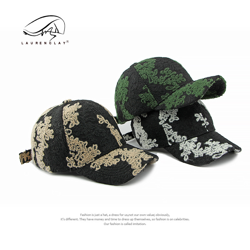 Estilo étnico personalizado jacquard Tapa dura gorra de béisbol de las mujeres otoño e invierno nuevo sombrero de las mujeres retro borde curvo casquillo enarbolado estilo coreano