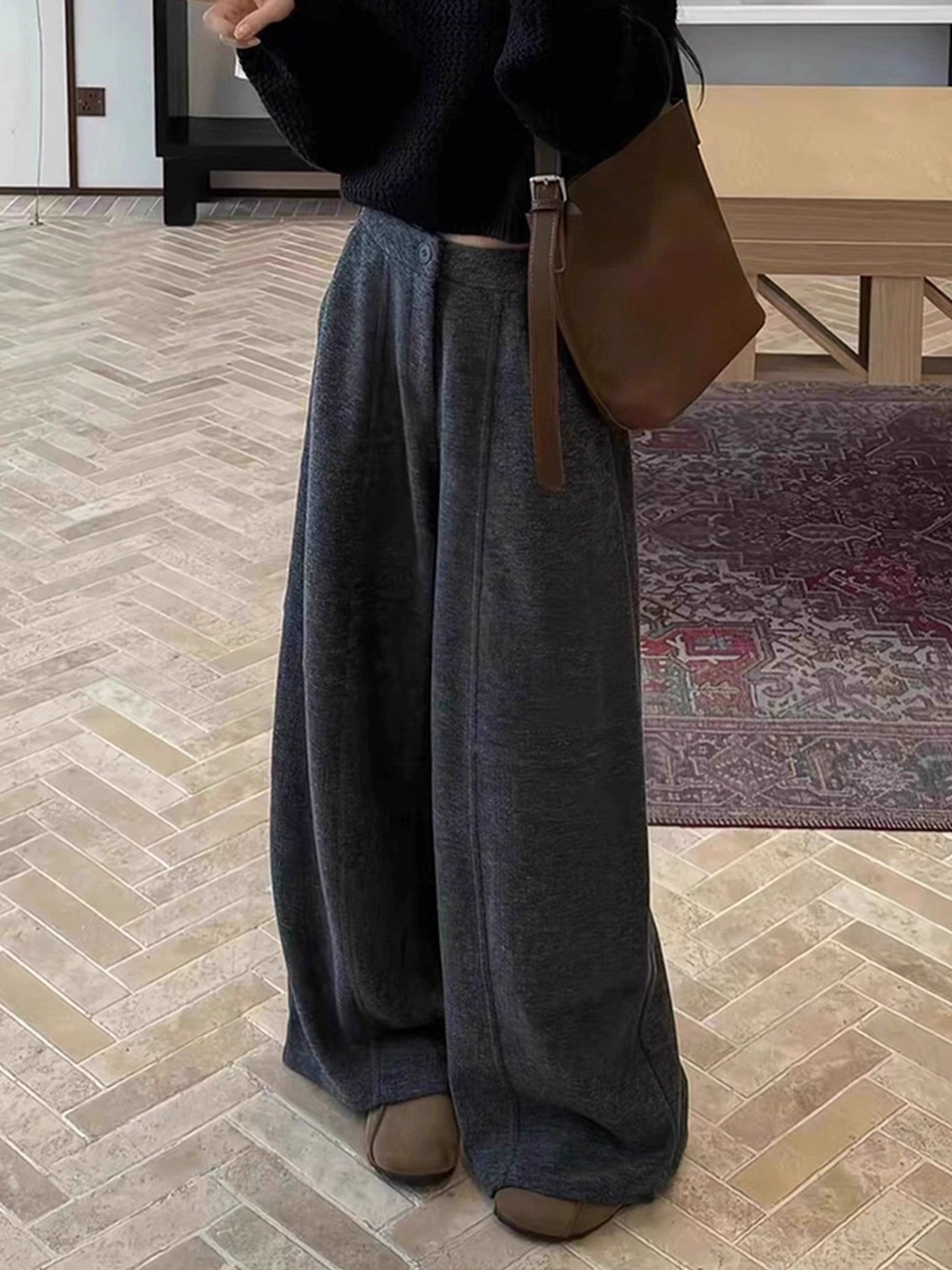 Fleece woolen trousers, plus size, loose fit