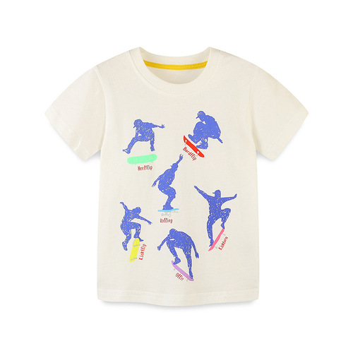2024 Summer Boys Short Sleeve T-Shirt Cartoon Skateboard Boy Print Casual Top Baby Cotton Base Shirt