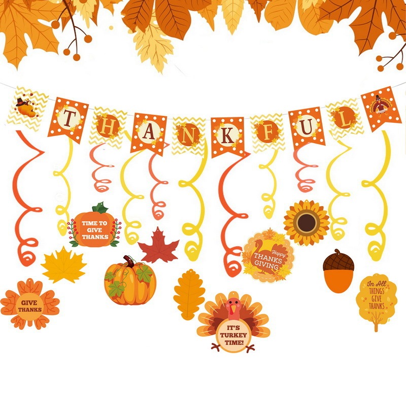 Thanksgiving Decoration Supplies Autum Party Banner Spiral Pendant Hanging Home Restaurant Wall Background Layout