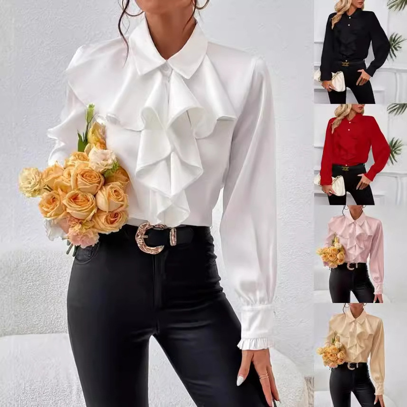 2024 Independent Station wish Amazon Explosions Autumn Fashion Design Sense Ruffled Laminated Decorative Shirt for Women