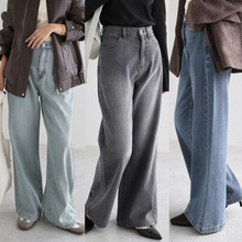 秋冬新款女纯色简约牛仔裤 水洗直筒百搭厚裤子