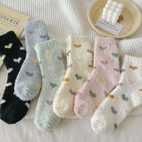 Winter and autumn thickening love warm coral fleece socks terry socks mid-calf socks sleep floor socks factory wholesale