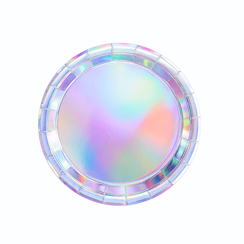 Plato de papel grueso al por mayor, película láser, vaso de papel de película colorida, vajilla desechable, plato de cena, 10 porciones, Amazon