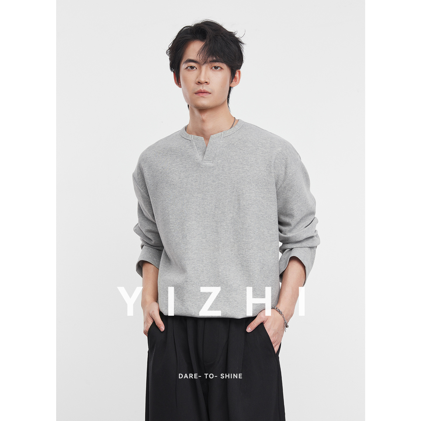 亦止『百慕大』老钱风亨利领针织上衣春秋季重磅设计感长袖打底衫