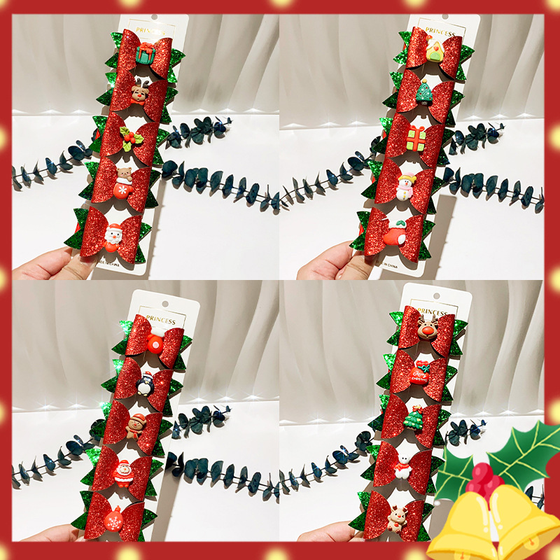 5-częściowy zestaw spinek do włosów świątecznych dla dziewczynek (domek Świętego Mikołaja/rękawiczki/renifer/wzór prezentowy), spinki do włosów nieuszkadzające_voghion.com