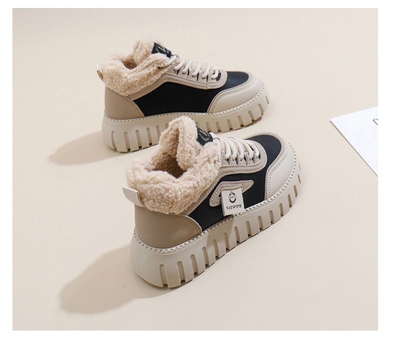 Stivali da neve alti in velluto invernale per studentesse, scarpe calde casual con plateau, scarpe di cotone_voghion.com