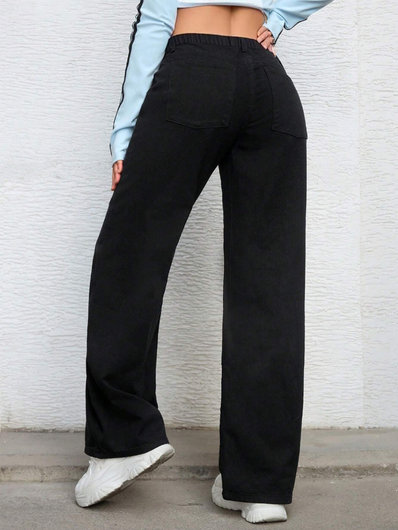 Women's Stretch Waist Straight Leg Denim Jeans - Comfortable Casual High-Rise Trousers For Everyday Wear_mkmklike.com