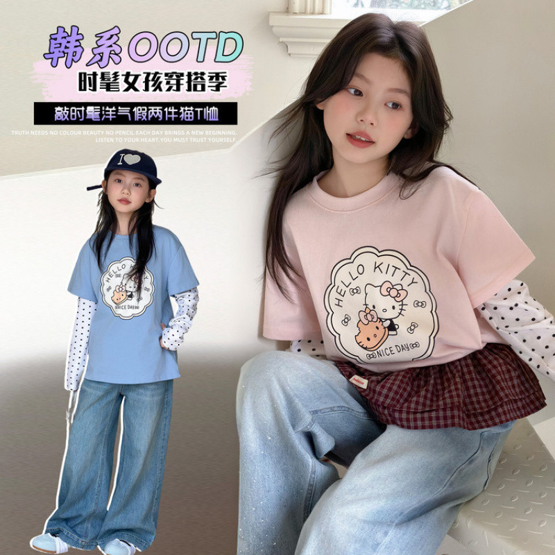 Zhili children's long-sleeved faux two-piece base layer shirt, 2026 spring new style, fashionable and versatile T-shirt for older children.