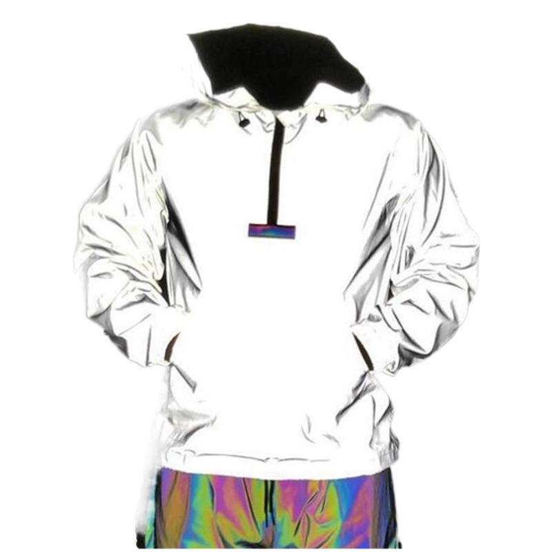 Nueva media cremallera chaqueta reflectante completa suéter marea europea y americana más tamaño abrigo color cinta reflectante costura superior