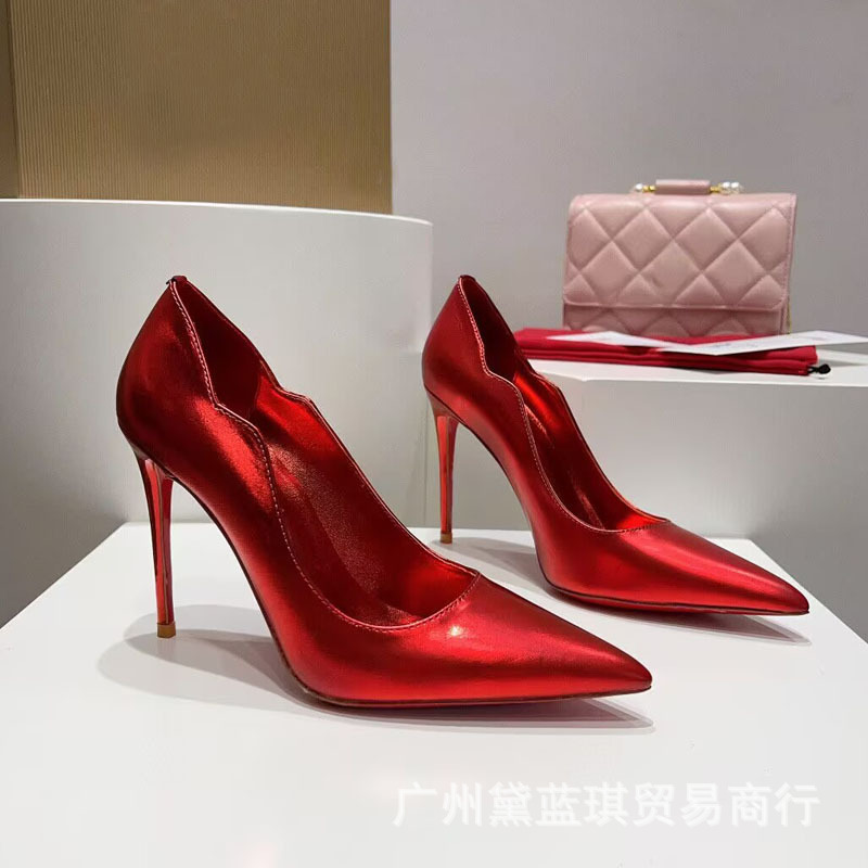 2025夏季新款牛漆皮高跟浅口鞋尖头鞋多色制鞋欧美大码细跟女鞋子|undefined
