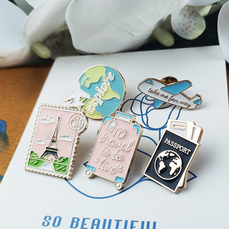 European and American New Versatile Alloy Brooch Creative Airplane Passport Suitcase Shape Enamel Badge Clothing Accessories
