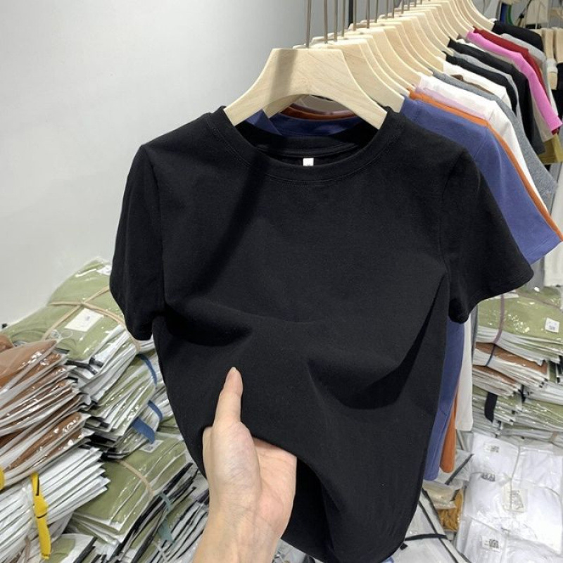 Round Neck White Right Shoulder Short-Sleeved T-Shirt for Women Summer 2025 New Slim Fit Top Round Neck White Right Shoulder Short-Sleeved T-Shirt for Women Summer 2025 New Slim Fit Top