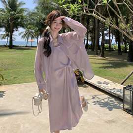 浅紫色轻薄防晒衬衫套装裙女夏季2026年新款一整套吊带裙两件套潮