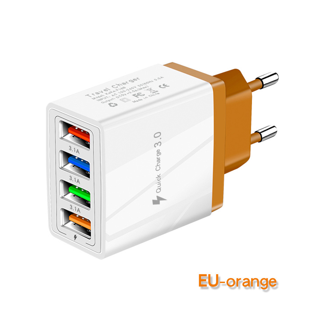 4usb cargador de teléfono móvil 3a color cabeza de carga LED luz estándar europeo estándar americano tableta transfronteriza exclusivo para venta al por mayor