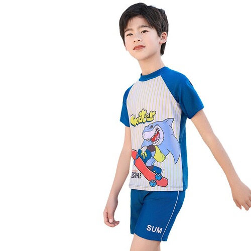 High-Quality Children's Swimwear Set Summer Medium and Large Cartoon Shark Sun Protection Quick-Dry Factory